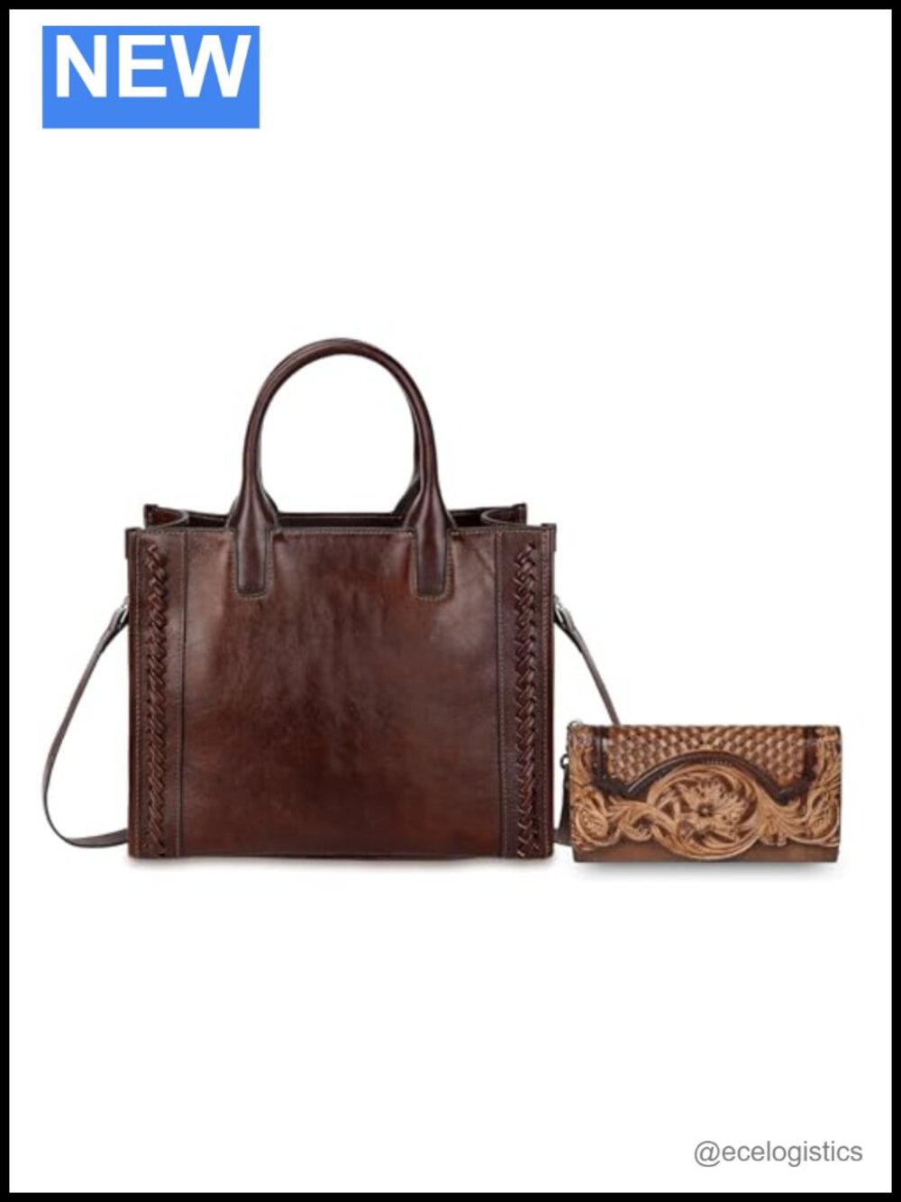 Genuine Leather Crossbody Bag Satchel Handbag Wallet Set Large Capacity